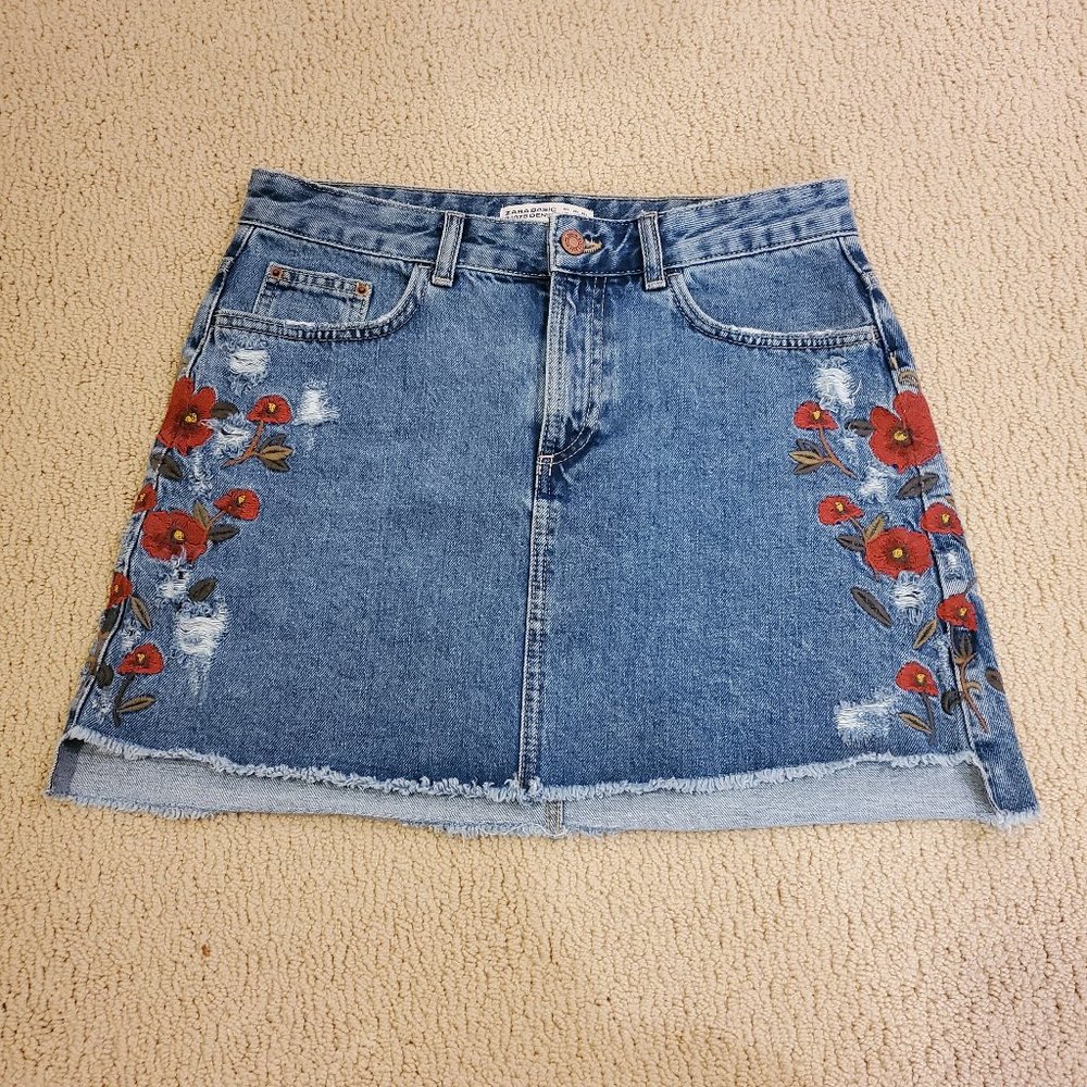 Zara Embroidered Denim Skirt